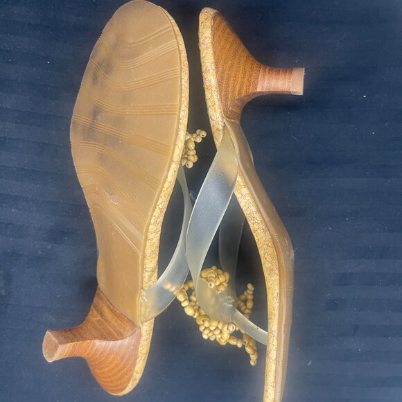 Matisse Y2K Kitten Heel Nude Boho Wood Beaded Cork Flip Flop Thong Sandal Size 7 - Picture 5 of 5